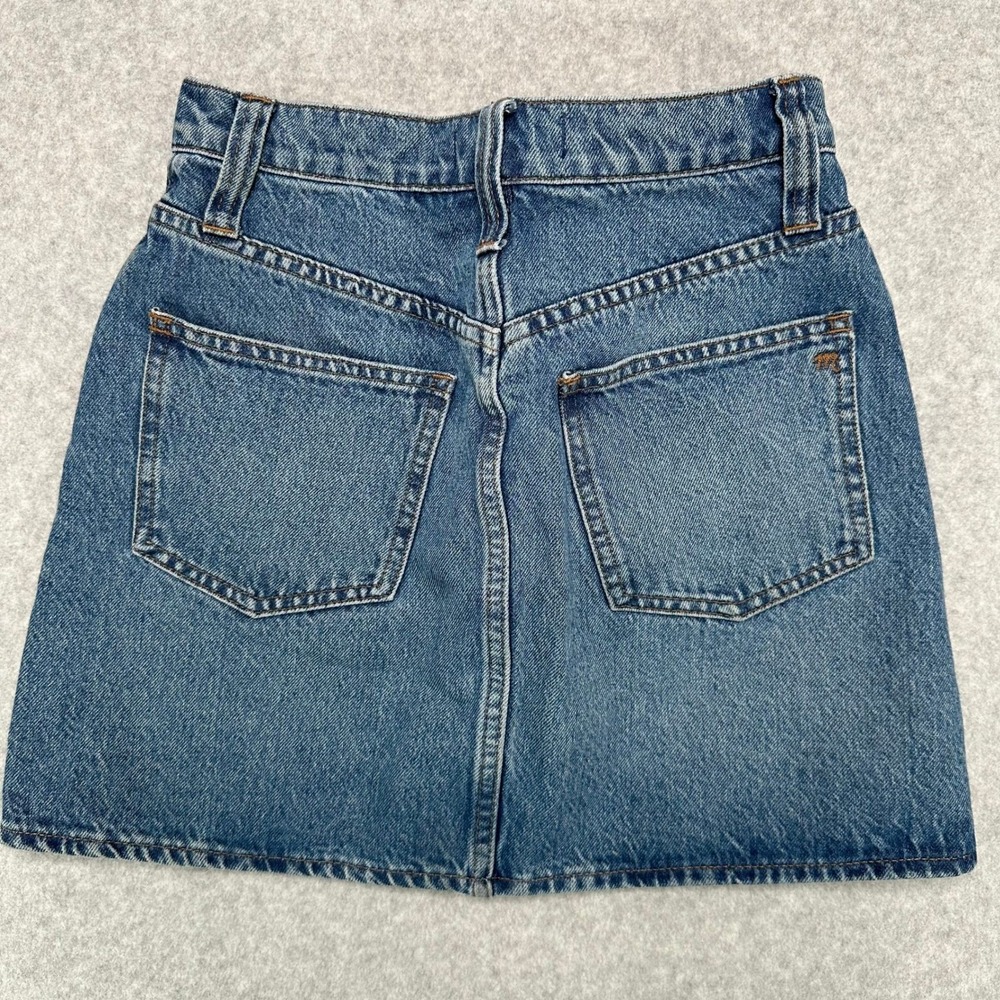 Madewell Stretch Denim A-Line Button Fly Mini Skirt Size 23 Blue - Picture 4 of 9